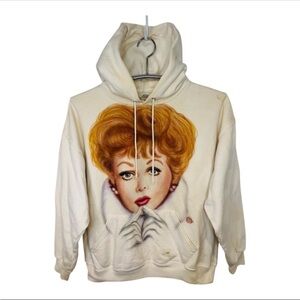 Lucille Ball Soft Style Painting Graphic Cream Colored Hooded Sweatshirt-Size L